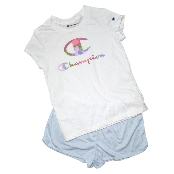 Champion Girls 2pc Blue Short & Logo Script Tee Set Size 6/8 - Picture 1 of 10